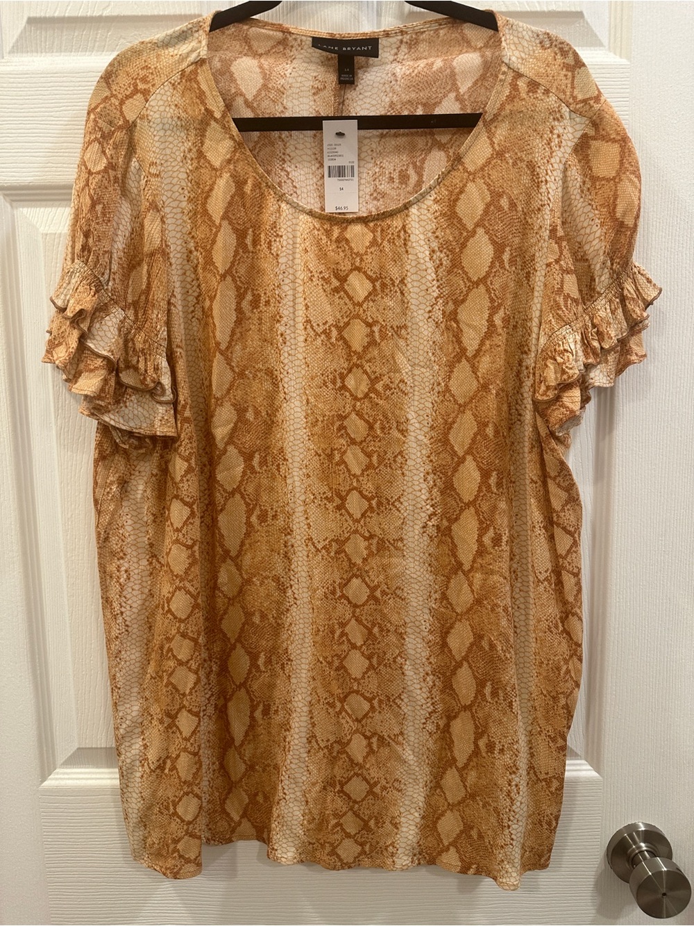 Lane Bryant Snake Skin Ruffle Short Sleeve Top Size 14 NWT